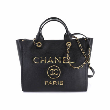 Chanel Deauville 2way chain Thoth shoulder bag studs caviar skin black A57069 Bag