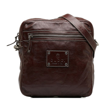 GUCCI Crest Embossed Shoulder Bag 201451 Brown Leather Women's