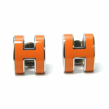 HERMES earrings pop ash H orange silver plated accessory ladies