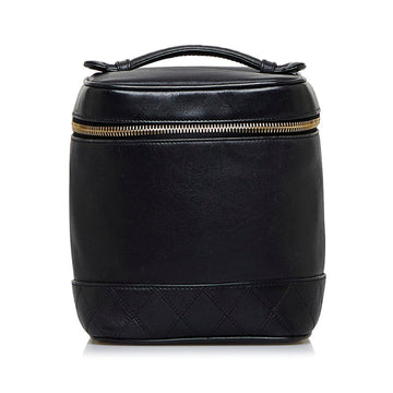 CHANEL Bicolore Coco Mark Handbag Vanity Bag Black Leather Ladies
