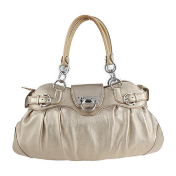 SALVATORE FERRAGAMO Gancini handbag 21 8402 nappa leather DUNE beige gold series semi-shoulder