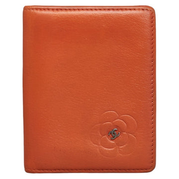 CHANEL Cocomark Cambon Card Case Business Holder Orange Leather Ladies