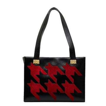 CELINE Houndstooth Handbag Black Red Leather Women's