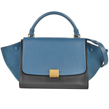 Celine 2WAY Handbag Trapeze Small Blue x Black Bicolor Leather Gold Hardware