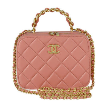 CHANEL Small Vanity Shoulder Bag AS3318 Leather Pink Series Gold Metal Fittings Top Handle Case Matrasse Coco Mark Chain 2WAY Handbag Round Fastener