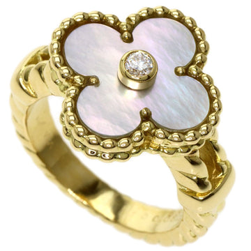 Van Cleef & Arpels Alhambra Shell 1P Diamond Ring K18 Yellow Gold Ladies