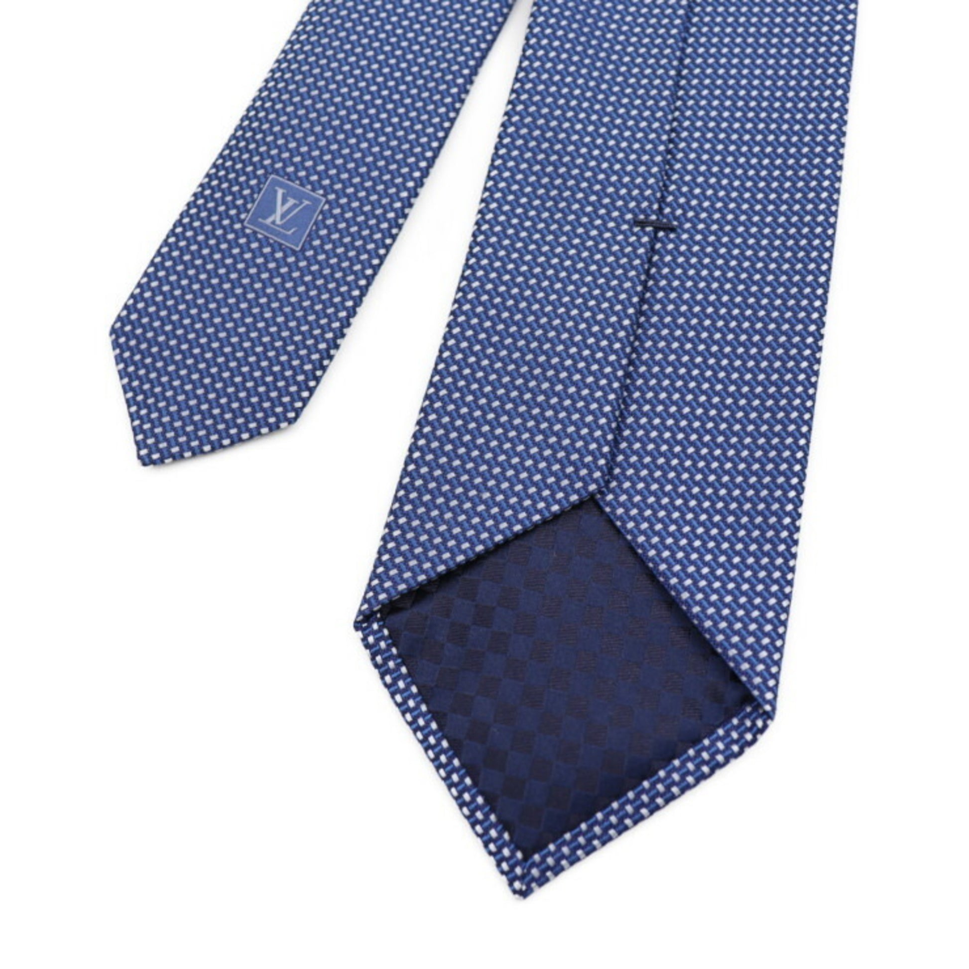 LOUIS VUITTON Necktie Silk Blue Micro Damier