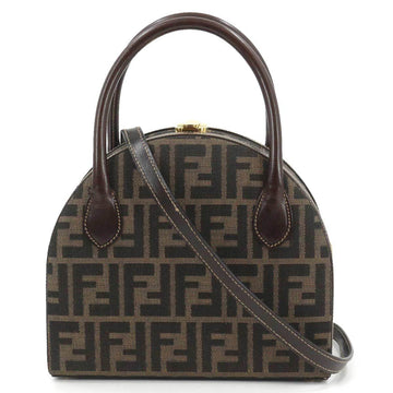 Fendi Zucca pattern round vanity 2way hand shoulder bag canvas brown vintage