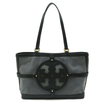 TORY BURCH Shoulder Bag Leather Coated Canvas Black Gray