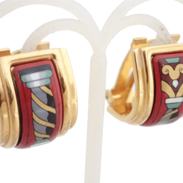 HERMES Earrings Cloisonne Gold x Red Multicolor Metal Material Enamel Clip Women's