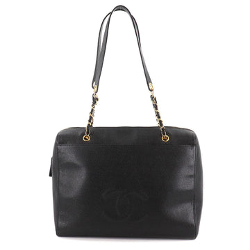 Chanel here mark chain tote bag caviar skin black gold metal fittings vintage Tote Bag