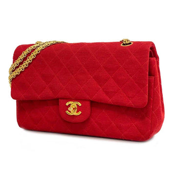 CHANEL Shoulder Bag Matelasse W Flap Chain Jersey Red Ladies
