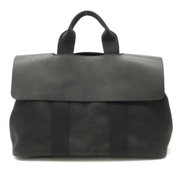 Hermes Valparaiso MM Handbag Tote Bag Toile Chevron Leather Black Pouch Missing J Stamp