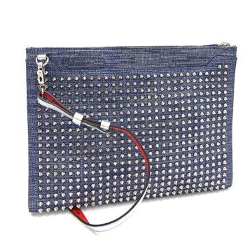 CHRISTIAN LOUBOUTIN Louboutin Bag Sky Pouch 1185196 Blue Red Silver Leather Clutch Studs Ladies Christian