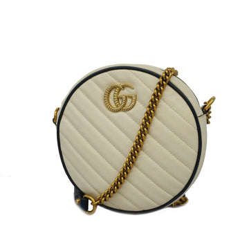 Gucci Shoulder Bag GG Marmont 550154 Leather Ivory Gold metal