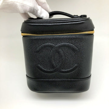 CHANEL Vanity Bag A01998 Caviar Skin Cocomark Leather Black Gold Hardware Women's