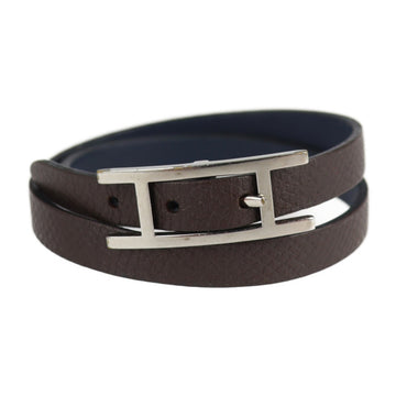 HERMES Api bracelet notation size S leather brown navy H 2 rows reversible