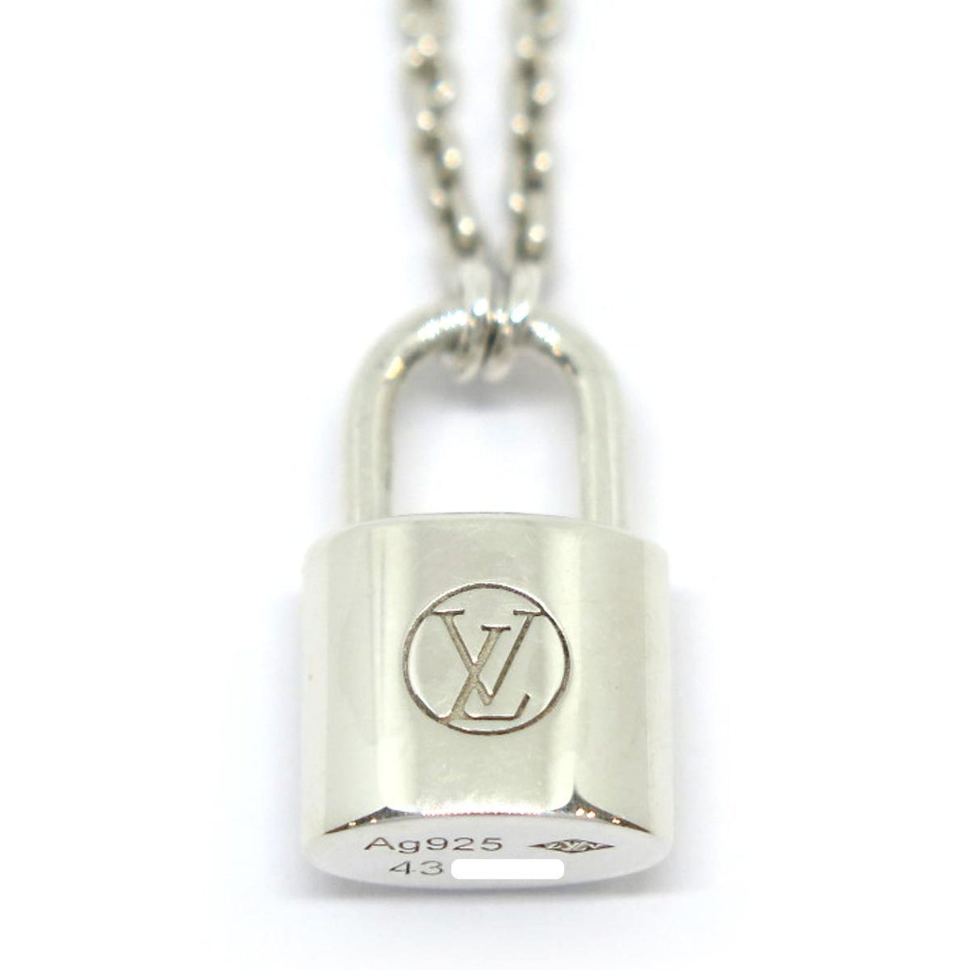 LOUIS VUITTON Silver Lockit Pendant Q93559 Sterling Silver Chain