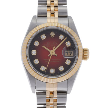 ROLEX Datejust 10P Diamond 69173G Women's YG/SS Watch Automatic Winding Red Gradient Dial