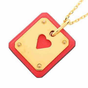 Hermes Vauxwift Ace of Hearts Necklace Red Metal