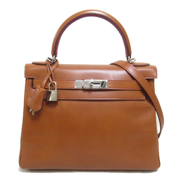 HERMES Kelly 28 handbag inside stitch Brown Box calf leather leather