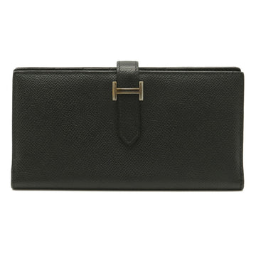 Hermes Bear Souffle Bi-Fold Long Wallet Vo Epsom Leather Black O Engraved