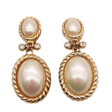 CHRISTIAN DIOR Dior Earrings Women's Brand Round Pearl Transparent Stone Gold