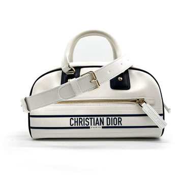 CHRISTIAN DIOR Handbag Crossbody Shoulder Bag Vibe Small Bowling Leather White x Navy Ladies
