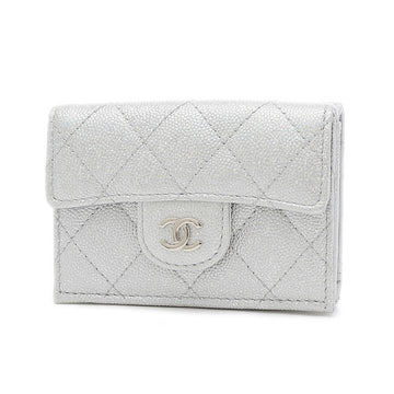 Chanel Small Flap Wallet Caviar Skin Silver Lame AP0230