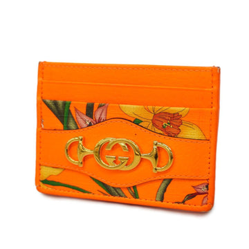 GUCCI Card Case Flora 536354 Leather Orange Ladies