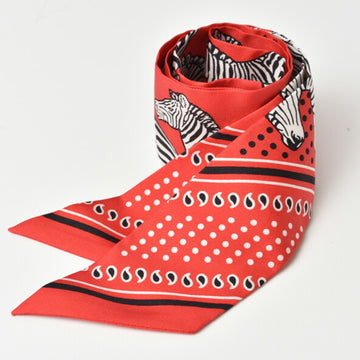 HERMES Twilly scarf muffler  silk twill jibra motif red multi