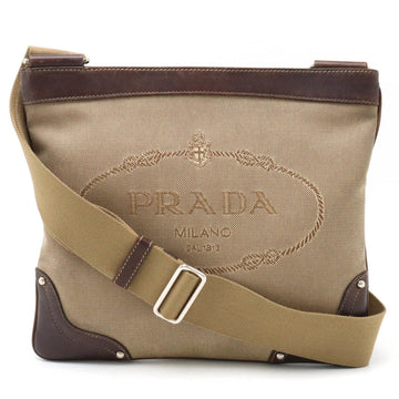 PRADA Jacquard Shoulder Bag Pochette Canvas Leather CORDA Khaki Beige MORO Dark Brown Boutique Purchased Item BT0537