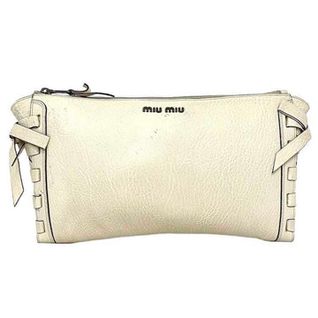 MIU MIU miu clutch bag white side ribbon handbag leather ladies