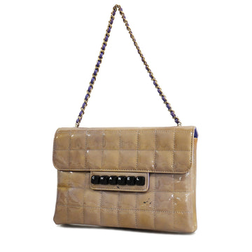 Chanel Shoulder Bag Chocolate Bar Chain Shoulder Enamel Leather Greige/Purple