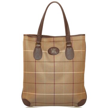 Burberry check tote bag khaki brown canvas leather Lady's BURBERRY