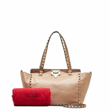 VALENTINO GARAVANI Garavani Rockstud Handbag Shoulder Bag Pink Beige Leather Women's