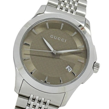 Gucci watch men's G timeless date quartz stainless steel SS 126.4 YA126406 silver brown