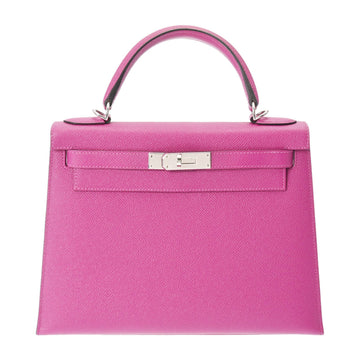 HERMES Kelly 28 Outer Sewing Bag Rose Purple Palladium Hardware - C Stamped [Around 2018] Ladies Vaux Epson Handbag