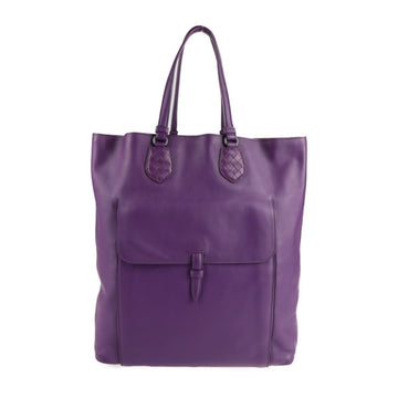 BOTTEGA VENETA Intrecciato Vertical Tote Bag Leather Purple Handbag Shawl Braided