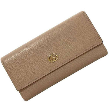 GUCCI Folio Long Wallet Pink Beige GG Marmont 456116 Purse Leather Metal  Petit Continental Grained