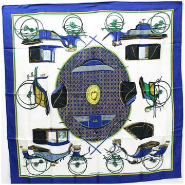 HERMES Silk Scarf Muffler Carre 90 LES A VOITURES TRANSFORMATION [Foldable hooded carriage] Navy  Women's