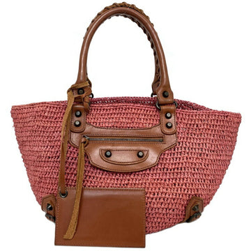 Balenciaga basket bag tote pink brown raffia 236741 5660 handbag straw calf leather BALENCIAGA ladies