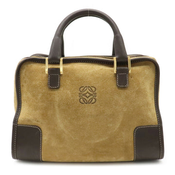 Loewe Amazona 27 Anagram Handbag Mini Boston Suede Leather Khaki Dark Brown 60.79.001