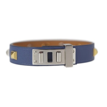 HERMES mini dog bracelet notation size T3 leather blue C carved seal