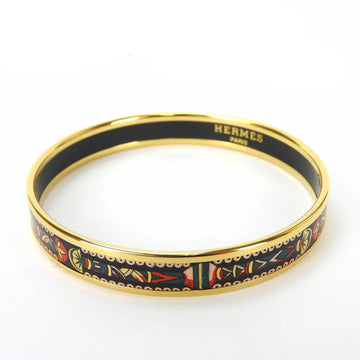 HERMES enamel bangle bracelet accessory cloisonne gold black GP plated ladies accessories