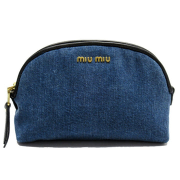Miu MIUMIU Pouch Multi Case Denim Blue Gold Black Canvas Leather