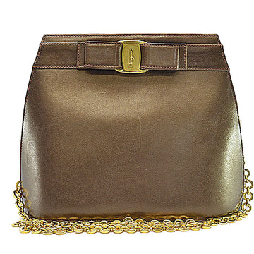 SALVATORE FERRAGAMO Bag Vala Ribbon Gold Brown x Leather Metal Material Shoulder Crossbody Women's