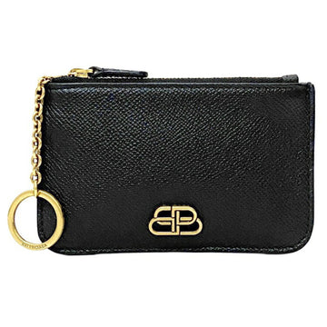 BALENCIAGA metal coin case black gold 601488 purse leather  BB key ring holder ladies wallet