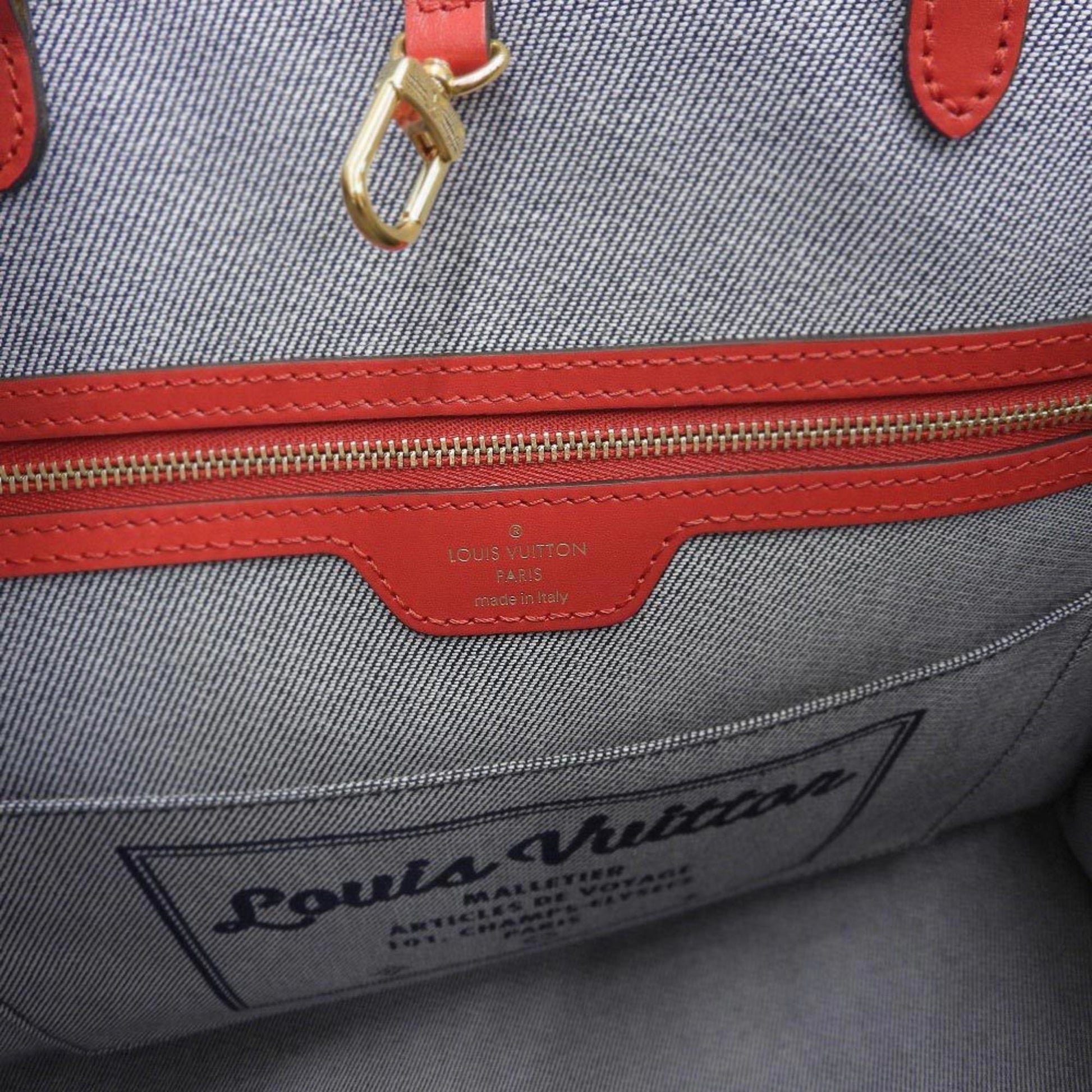Authenticated Used Louis Vuitton LOUIS VUITTON Monogram Denim On The Go GM  2WAY Bag Blue Red M44992 