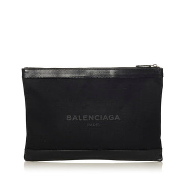 Balenciaga navy clip clutch bag 373840 black canvas leather men BALENCIAGA